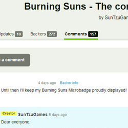 Backer's comment - Burning Suns, SunTzuGames